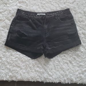 Kancan black jean shorts, size Large, distressed denim